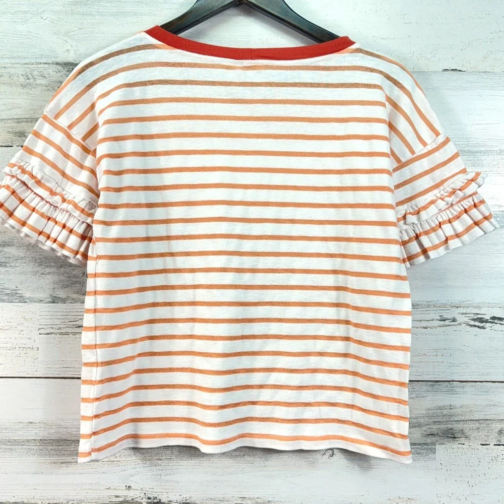 Hem &‎ Thread Womens Orange White Striped Ruffle Sleeve Knit Top Style 31858 XS